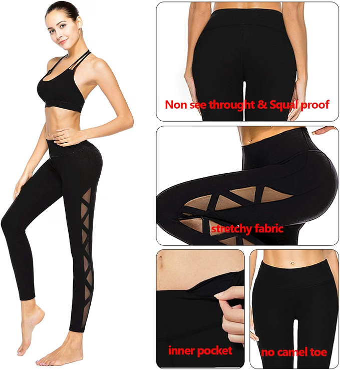 High Waisted Mesh Yoga Leggings with Pockets | romansong