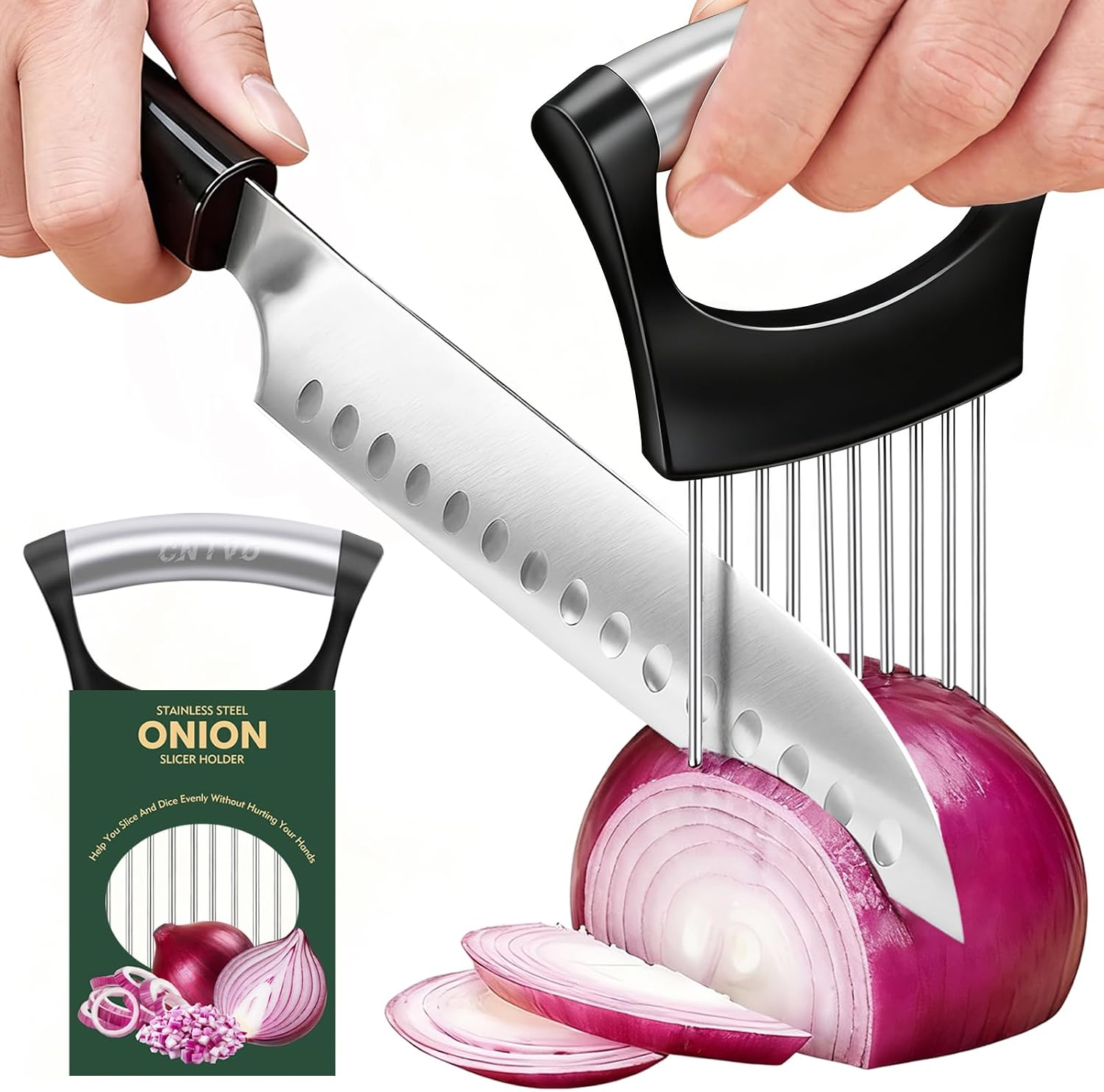 Stainless Steel Onion Holder for Slicing with Protective Cover